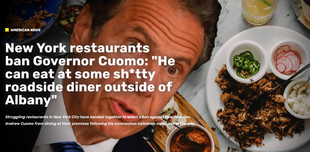 New York restaurants ban Governor Cuomo